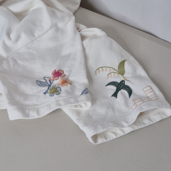 Johnny Was Cleo Short Sleeve Embroidered White French Terry Hoodie - Size S - Picture 6 of 16